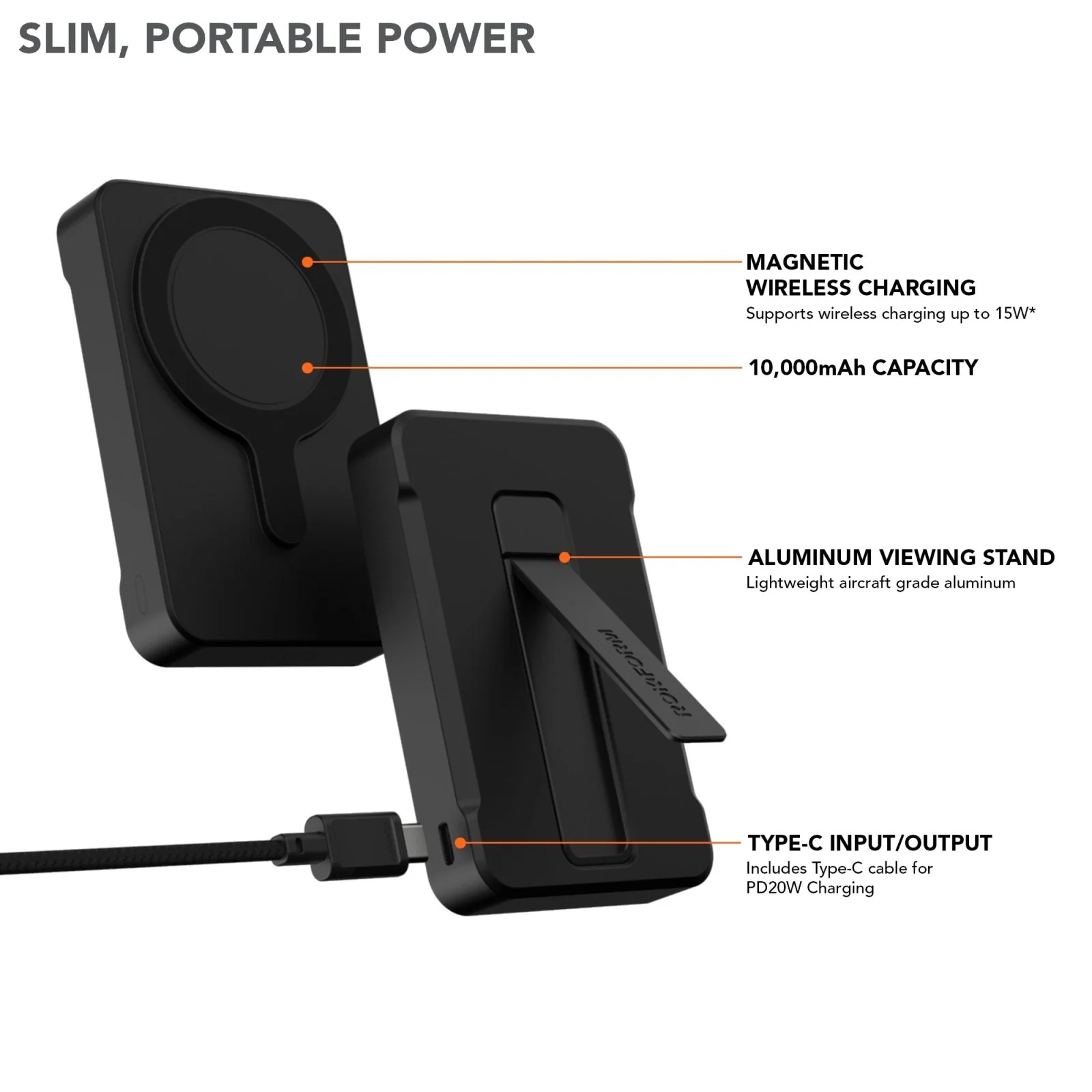 10000mAh Wireless Magnetic Power Bank with Stand - Image 2